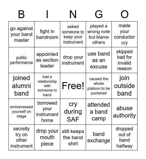 Band days Bingo Card