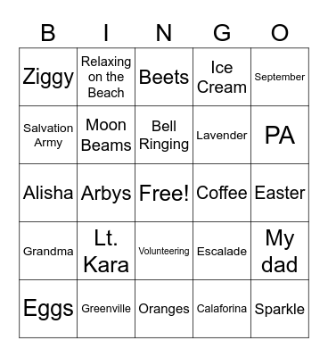 Sue Bingo Card