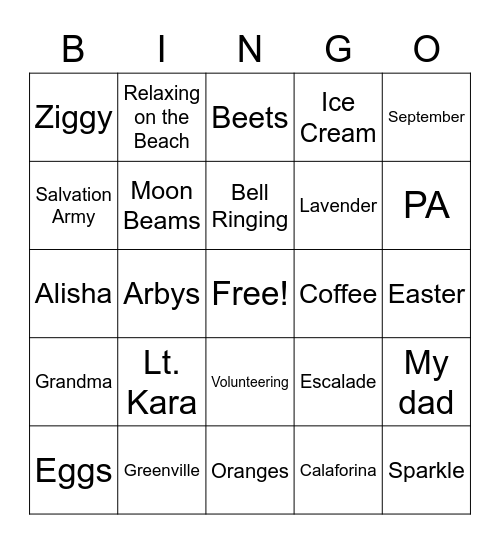 Sue Bingo Card