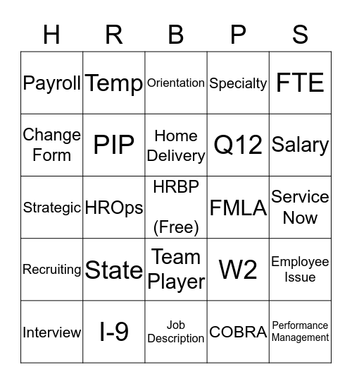 Commerical Team HRBP BINGO Card