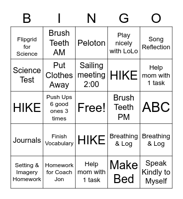 Monday Bingo Card