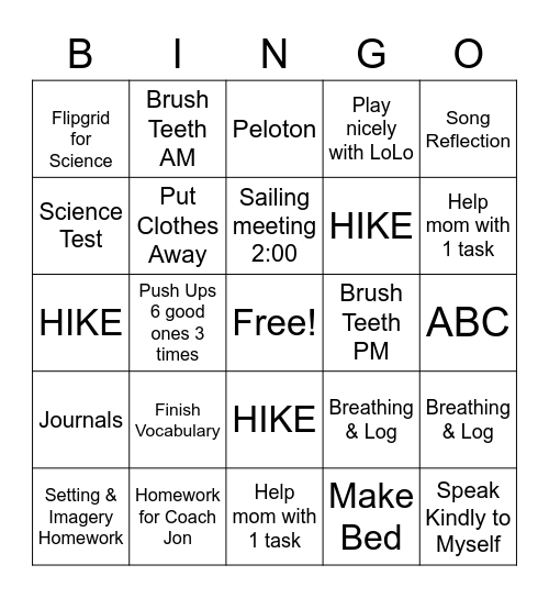 Monday Bingo Card