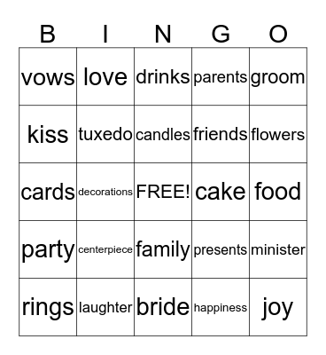 Wedding Bingo Card