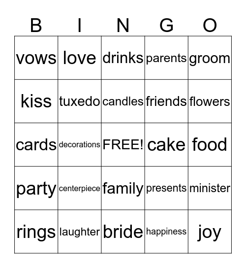 Wedding Bingo Card