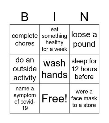health and awareness bingo Card