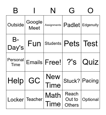Math Google Meet Bingo Card