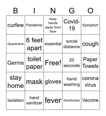 Quarantine Bingo Card
