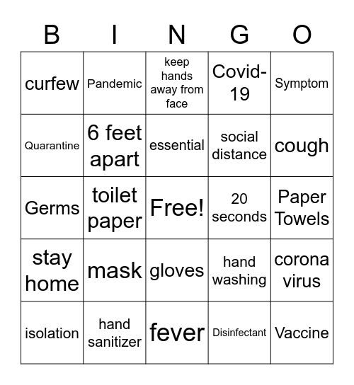 Quarantine Bingo Card