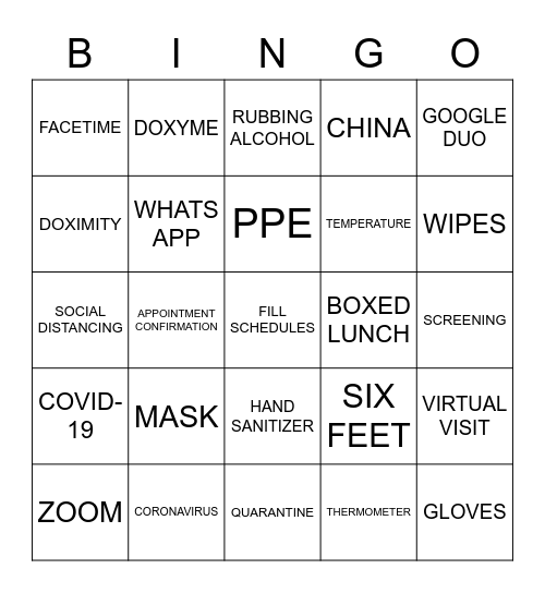 COVID Bingo Card