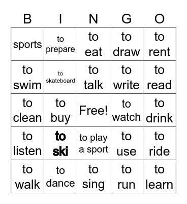 spanish Bingo Card