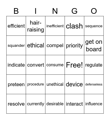 Vocabulary Bingo Card