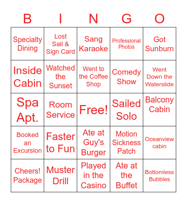 I Love Carnival Cruise Bingo Card