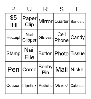 Purse Bingo Card