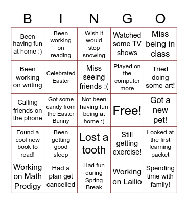 Out-of-School Bingo! Bingo Card