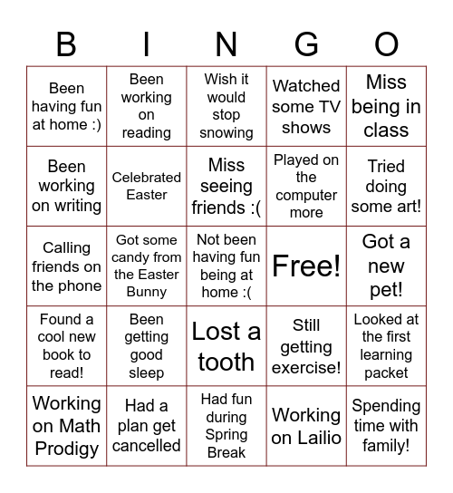 Out-of-School Bingo! Bingo Card