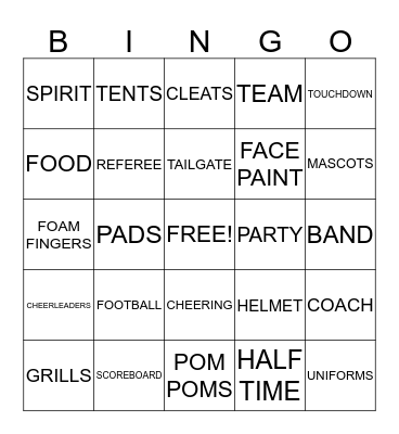 "Team Spirit" Bingo Card