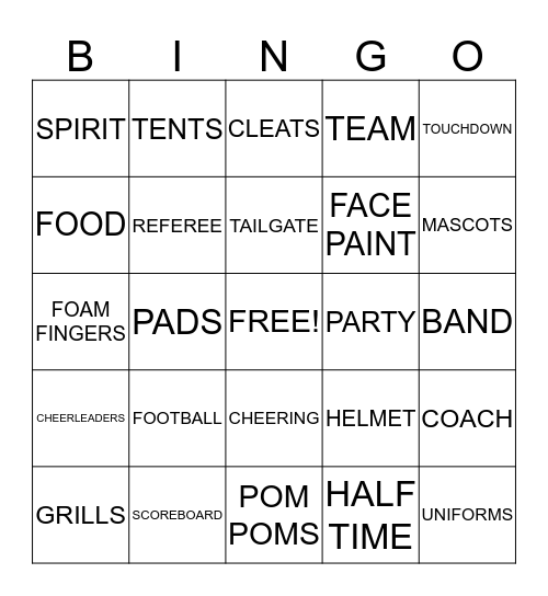 "Team Spirit" Bingo Card