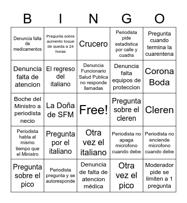 COVID 19 Bingo Card