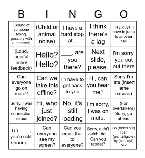 Conference Call Bingo Card