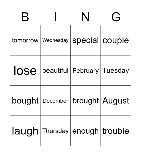 Fundations L2 U13, 14, 15, 16, 17 Trick Words Bingo Card