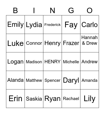 Crazy family bingo Card