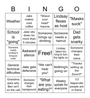 Karaba Family Zoom Bingo Card