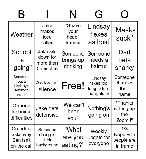 Karaba Family Zoom Bingo Card