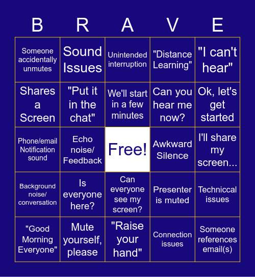 Virtual Faculty Meeting Bingo Card