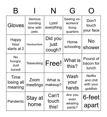 Covid-19 Edition Bingo Card