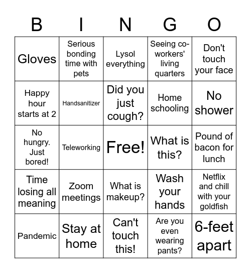 Covid-19 Edition Bingo Card