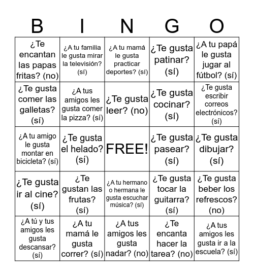 Bueno Personal - Gusta Statements Bingo Card