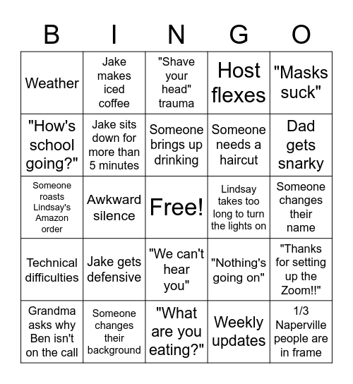 Karaba Family Zoom Bingo Card