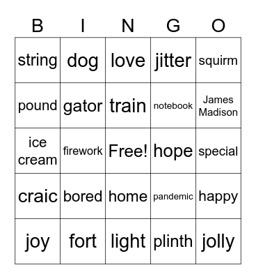 Friday Bingo Card