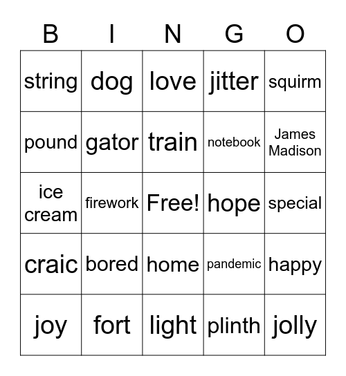 Friday Bingo Card