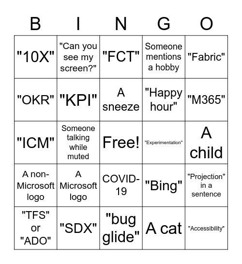 365XS WFH Bingo V2 Bingo Card