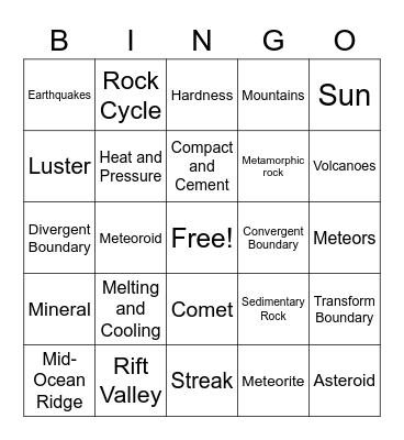 Science BINGO Card