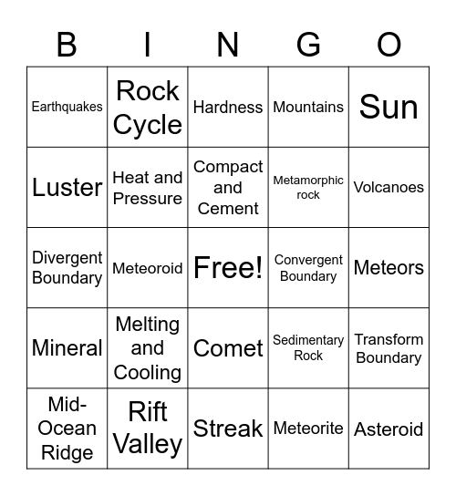 Science BINGO Card