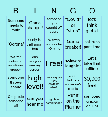 Sales Call Bingo Card