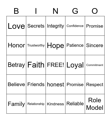 TRUST Bingo Card