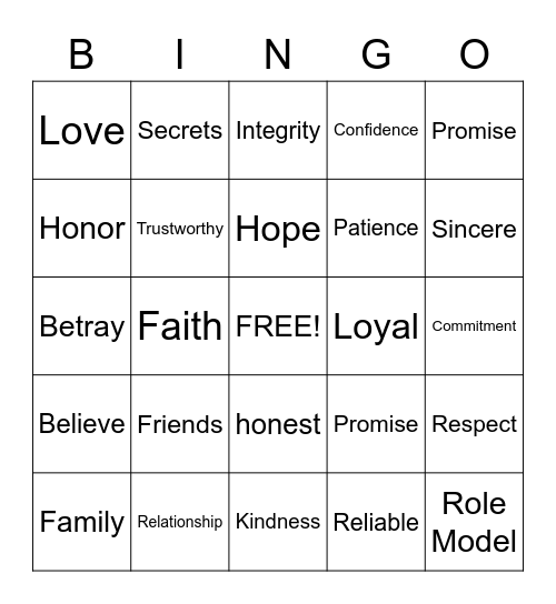 TRUST Bingo Card