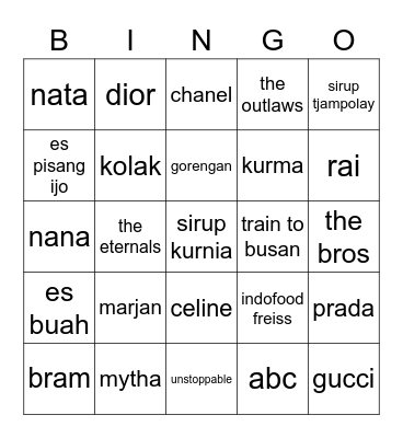 Untitled Bingo Card