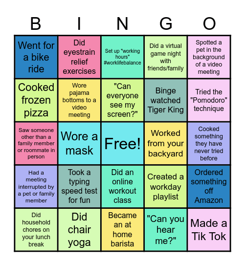 "Stay Home, Stay Safe" Bingo Card