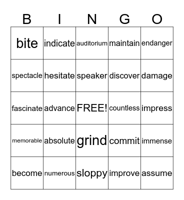 Fourth Grade Vocabulary Bingo Card