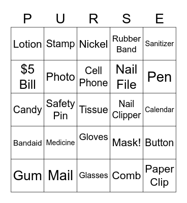 Purse Bingo Card