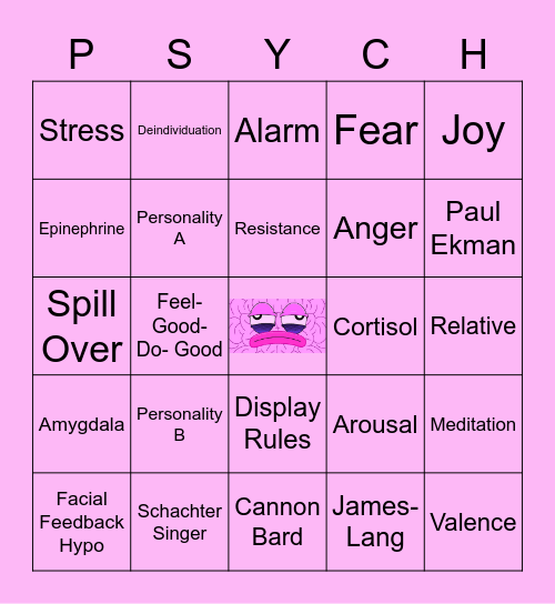 Emotion Bingo Card