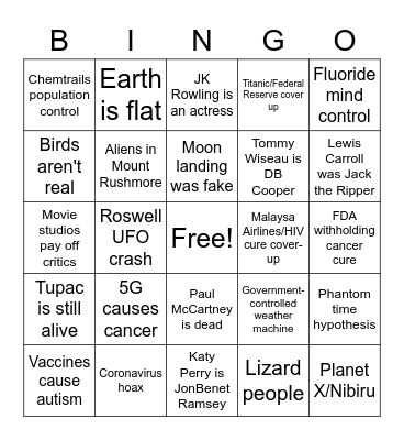 Conspiracy Theory Bingo Card