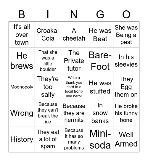 Joke of the Day Bingo Card