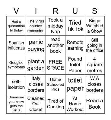 Coronavirus Bingo Card