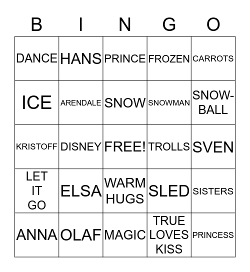 FROZEN Bingo Card