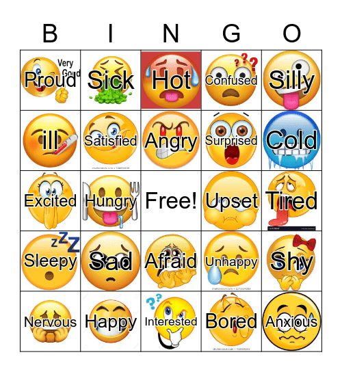 Feeling Faces Bingo Card